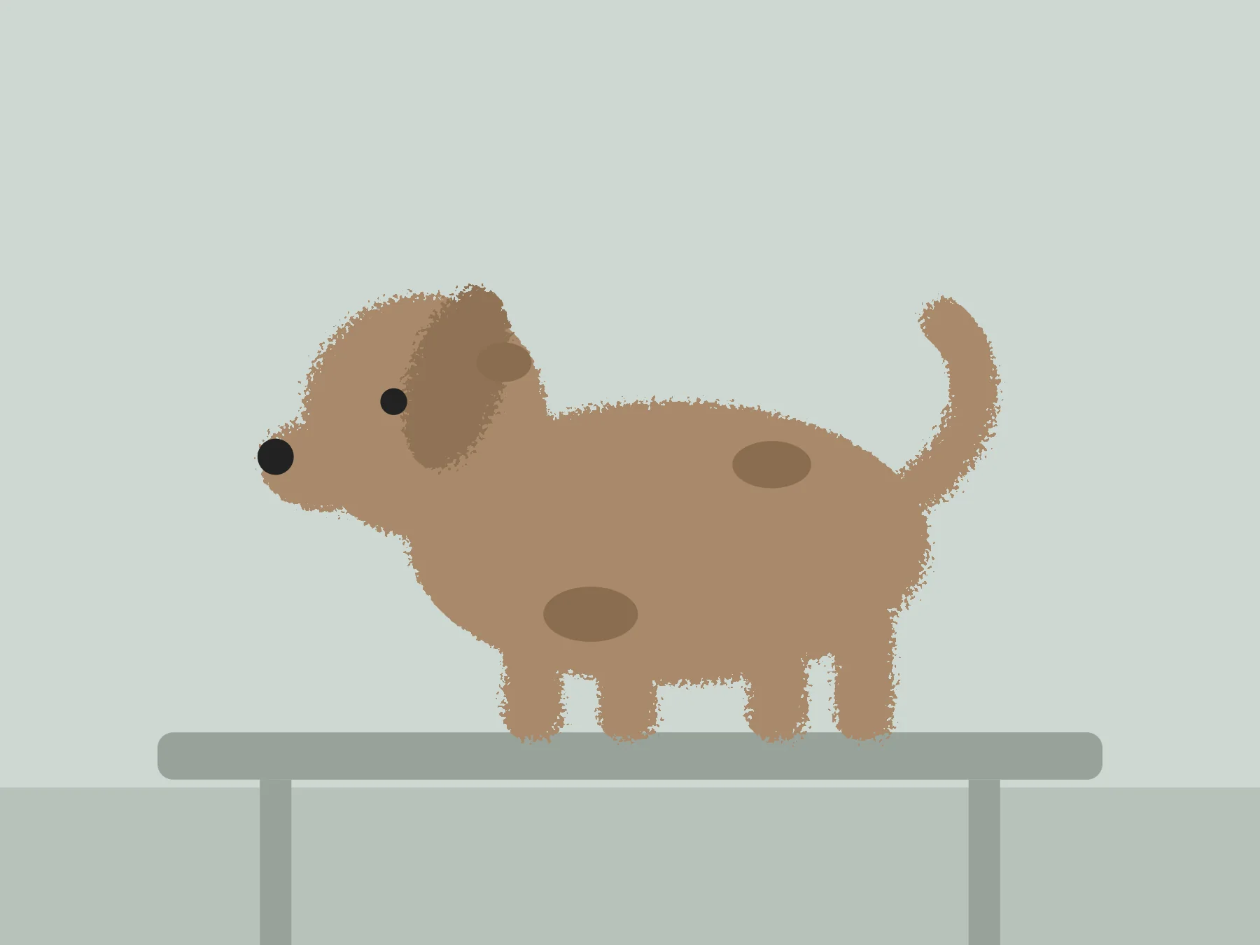 Before: Illustration of a scruffy, matted dog on a grooming table